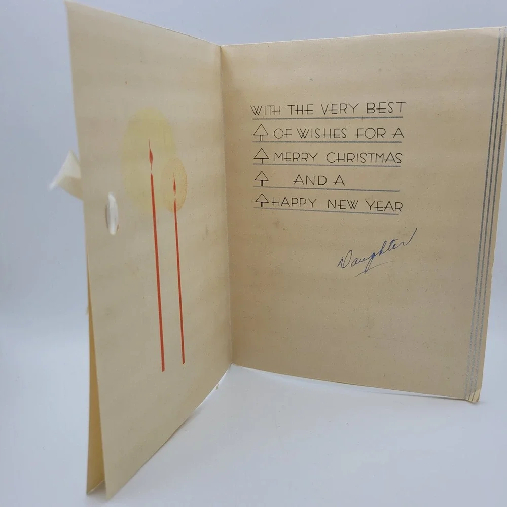 Vintage Seasons Greetings Christmas‎ Card Cabin Star Daughter Signed